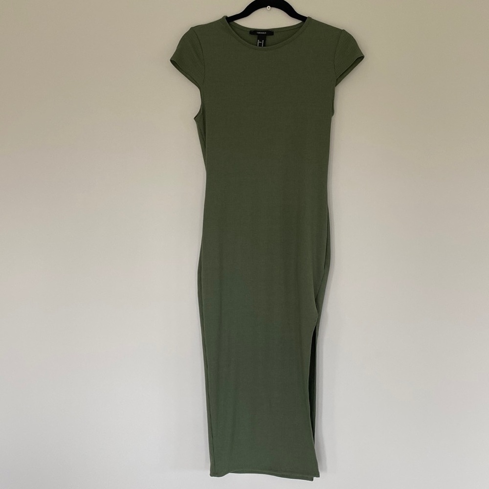 Forever 21 Bodycon Ribbed, Short Sleeve, Side Slit Dress